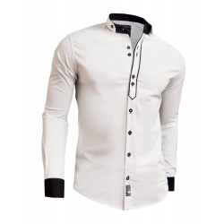 Designer Men Casual Formal Double Cuffs Grandad Band Collar Shirt Elegant Tie